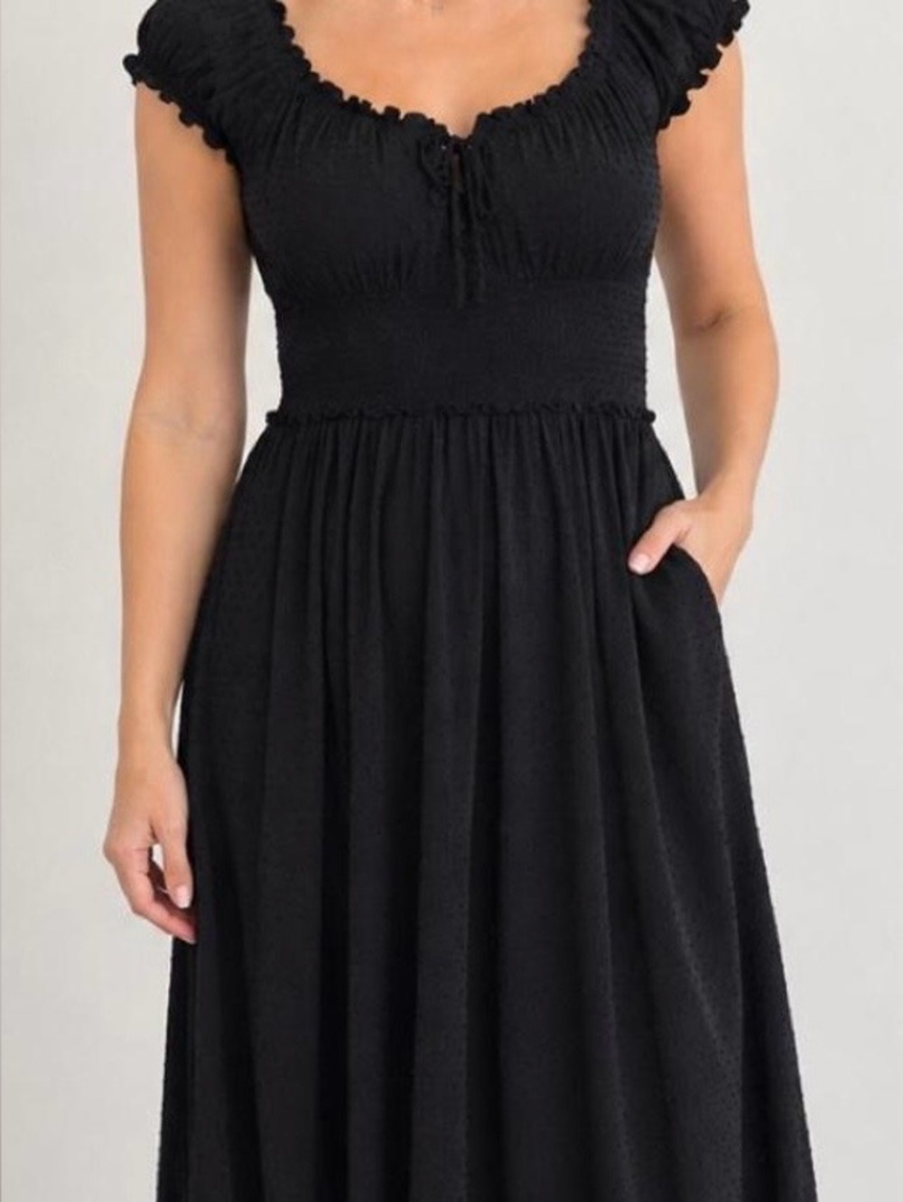 Old Navy Black Maxi Dress with Smocked Waist and Tie Front